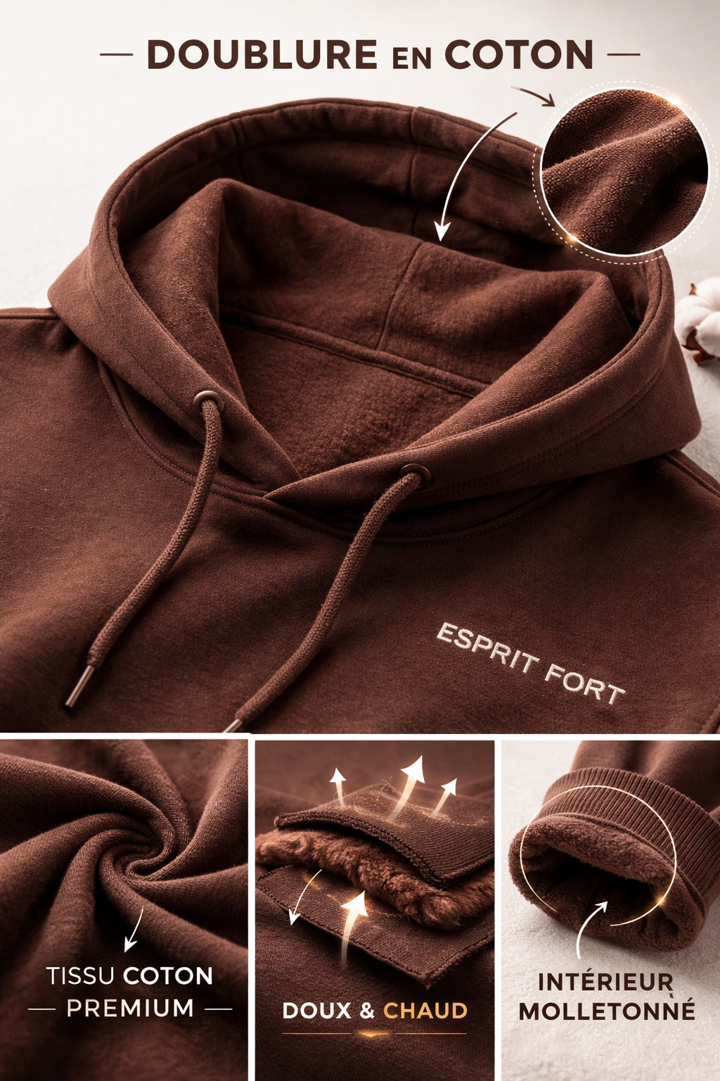 Sweat à capuche marron coupe large homme – Hoodie streetwear taille américaine – ESPRIT FOR