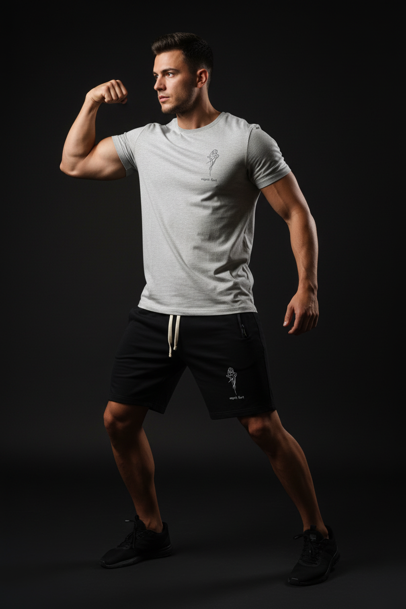 Ensemble Esprit Fort - T-shirt Gris & Short Noir Premium