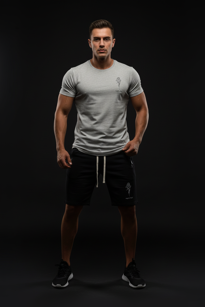 Ensemble Esprit Fort - T-shirt Gris & Short Noir Premium